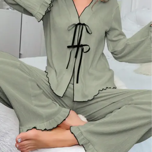 Women's Solid Loungewear Set, Casual Comfy Long Sleeve Top & Pants Pajama Set, Sets Pajama, Ladies Sleepwear Nightwear Sleepwear Homewear for All Seasons