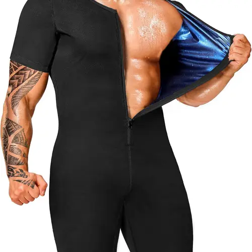 Men's Solid Zipper Sauna Romper, Casual Comfy Breathable Short Sleeve Sauna Romper for Working Out, Men's Sportswear for All Seasons(Order One Size Up)