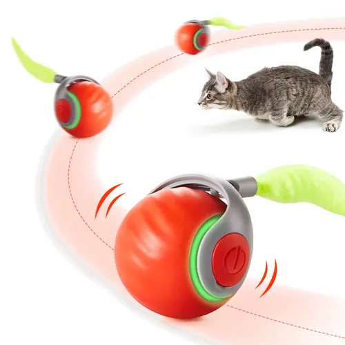 Potaroma Moving Ball Cat Toys with Feather Tail, 2025 New Rechargeable Ball for Indoor Cats Exercise, Smart Interactive Kitten Rolling Ball, Orange #SummerVibes #petlovers