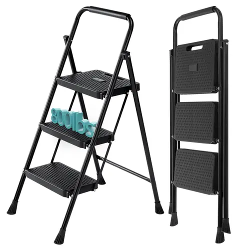Sweetcrispy Portable Folding Step Ladder - Foldable Stool with Wide Pedal, Cushioned Handle, 800lbs Capacity, Durable for Daily Use, Stable Footing on Smooth Floors, for Home Kitchen, Portable Folding Ladder, Step Ladder Stepladders