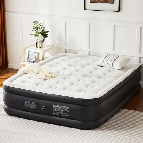 Sweetcrispy PVC Inflatable Cooling Blow Up Bed - Large Inflatable Travel Bed with Built-in Pump, Double Height, Adjustable, Non-Slip Bottom, Portable for Home & Camping, Quick Inflate for Summer Sleep