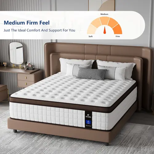 EVLWZL Multi-Size Memory Foam and Spring Hybrid Mattress (12-14 in) - Medium Firm, Lumbar Support, Foam Filling, Cotton Cover - for Home, Hotels - Boxed Gifting (Halloween, Christmas) Furniture - Twin, Full, Queen, King Size Mattresses