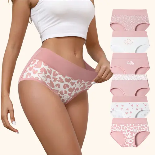 Hotcom Women's Cotton Panties - 4/6 Pack Cute Love Print Briefs with Stretchy Waistband & Double Layer Crotch Soft Breathable Underwear for Everyday Wear & Postpartum Comfort FallFreshness - Fit summerwins,summerwins