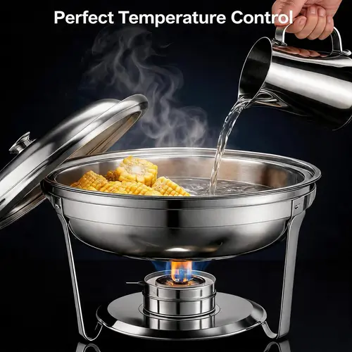 Garvee Round Professional Stainless Steel Chafing Dish 5QT Round Buffet Server & Warmer Rust Resistant Casserole Cooking Container 2 4 or 6 Pack Options