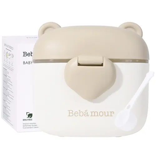 BEBAMOUR Baby Double Layer Formula Container, 450ML High-Capacity Odourless Airtight Seal Milk Powder Storage, Travel-Friendly with Leveller, 5g Scoop & Soft Rubber Lid, 2-Layer, Non-Toxic, Breastfeeding Formula Milk Storage & Organization, Formula Dispen