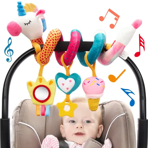 hahaland Car Seat Toys for Babies - Rattle, Mirror, Crinkle, Squeaky Carseat Stroller Toys  Developmental Newborn Baby Shower  0-6 Months Girl - Baby Toys 3-6 Months Gifts Musical Light Up Playpen Nursery Infant Sensory Carriage