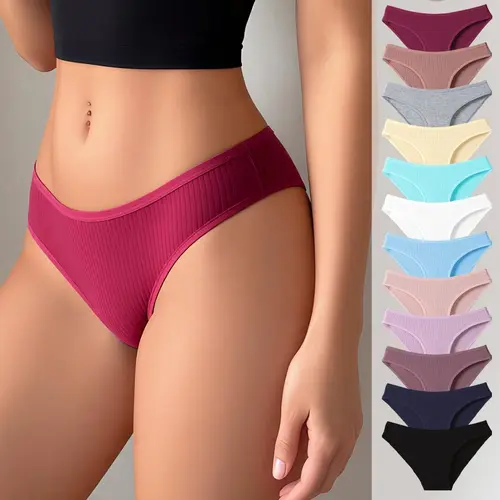 Hotcom Women's Ribbed Cotton Seamless Briefs - 12/13PCS Basic Style Cheeky Panties, Breathable Soft Fit, Practicality, XS-XXL/XS-S Sizes, Spring Everyday Wear, Stripes, Sohochic Underwear for Women