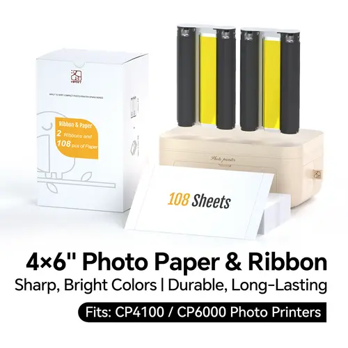 108 Sheets 4x6" Photo Paper & 2 Ribbons Refill Kit for Hanin CP4100/CP6000, Dye-Sublimation Glossy Photo Paper, Printer Not Included summerwins,back to school haul,college school supplies,back to school shopping