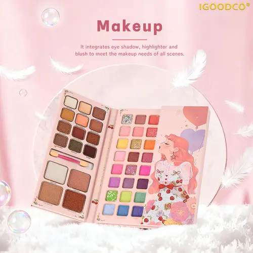 Igoodco IG29611 Colorful Eyeshadow Palette - Highly Pigmented Shades, Shimmer Sparkle Palette, Flash Effect, Glitter Powders, Sequins, Assorted Bright Colors, Color Mixing Book for Stage Looks, Assorted Color Eyeshadow