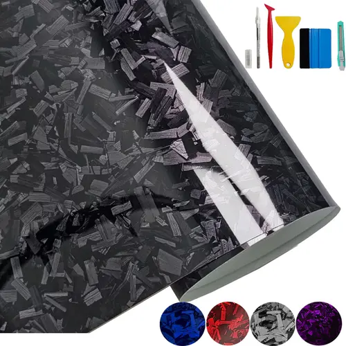 Forged Gloss Black Carbon Fibre Vinyl Wrap Roll - Air Release Self-Adhesive, Easy Apply Bubble-Minimized Film for Cars, Motorcycle Accessories, Automotive Exterior Vinyl Decals, Universal Auto Accessories