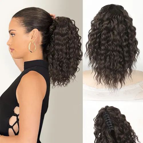 Women's 12-in Synthetic Hairpiece - Clip-On Wavy Curly Ponytail Extension, High Elastic Secure Claw Hold, Soft Curl Volume for Halloween, Evening Out