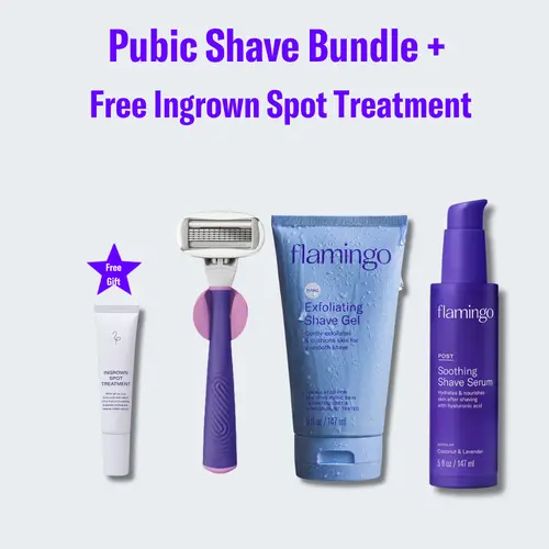 Flamingo Pubic Care Shave Routine with Coconut and Lavender after shave serum, Post shave foam