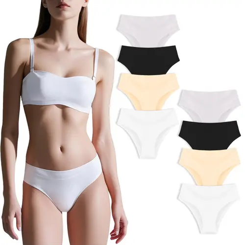 Women's Cotton Bikini Underwear - 4pcs, 8pcs, Mid Rise Breathable Soft Panties Solid Briefs for Ladies, Coverage Hipster Sizes M to 4XL