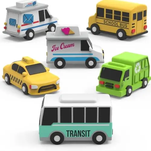 Tub Works City Vehicles Bath Cars Mold Free Bath Toys 6 Pack Sealed Soft Squeezable Non Mold Design Fun Baby Toddler Bath Toys Mail Truck Garbage Truck School Bus Ice Cream Truck Taxi Transit Bus, City Bus