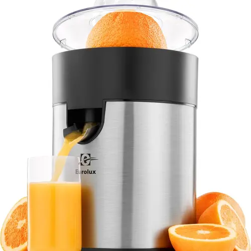 Eurolux Electric Citrus Juicer - Powerful Motor, Anti-Drip System, Dishwasher Safe Parts, Stainless Steel Housing, Automatic Start/Stop, for Orange, Grapefuit, Lemon, Lime,