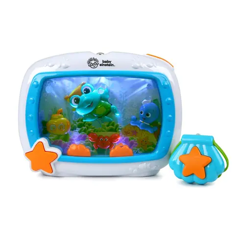 BABY EINSTEIN Sea Dreams Soother Musical Crib Toy & Sound Machine - Blue, Ocean-Themed Lights & Melodies, Easy Attach, Remote Control, 25+ Minutes Soothing Time