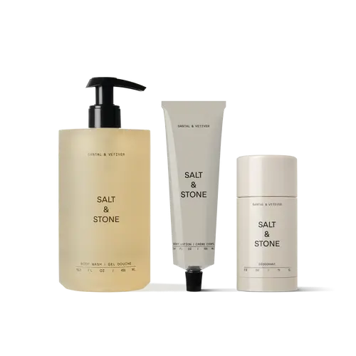 Salt & Stone Santal Set - Complete Body Care Set With Body Wash, Lotion, And Deodorant For Men And Women, Unisex Body Care Set