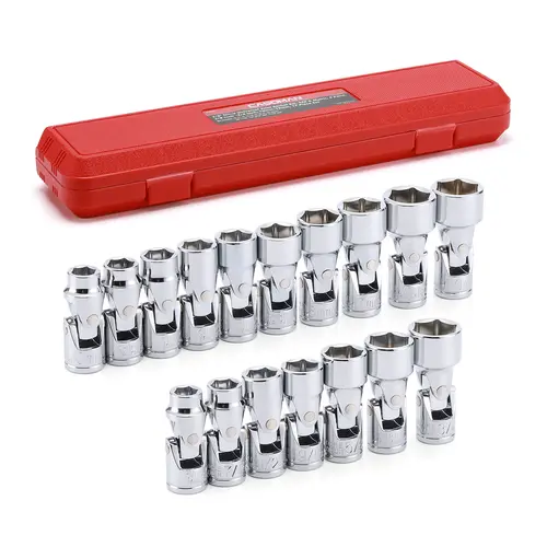 CASOMAN 17PCS 3/8" Drive Universal Flex Head Ratchet Set - Heavy Duty CR-V Metal Hand Tools, ANSI Standard 6-Point SAE/Metric Wrenches with 6-Point Grip & Opening Grips, Corrosion Resistant 360° Swivel Head for Work Tasks