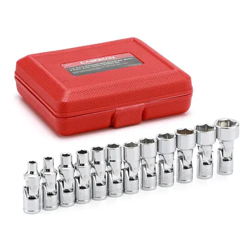 CASOMAN 12PCS 1/4" Drive Metric CR-V Hex Bit Socket Wrench Set - 5mm-15mm 6-Point Grip, 360-Degree Swivel Head, Corrosion Resistant, 50BV30 Steel Stands Up to Daily Use, Tight Space Reach, Father's Day Gift sohochic