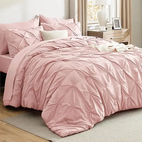 【backtoschool】Bedsure Soft  Washable Pintuck Comforter Set -4/7-Piece Set, Multi-Color, Cloud-like, Ultra-Soft, Elegant Design,  Luxury Bedroom Decor Accessories, Breathable, All-Season Bedding, Hotel Quality, Hotel Style Bedding, Breathable Quilt Set, Be