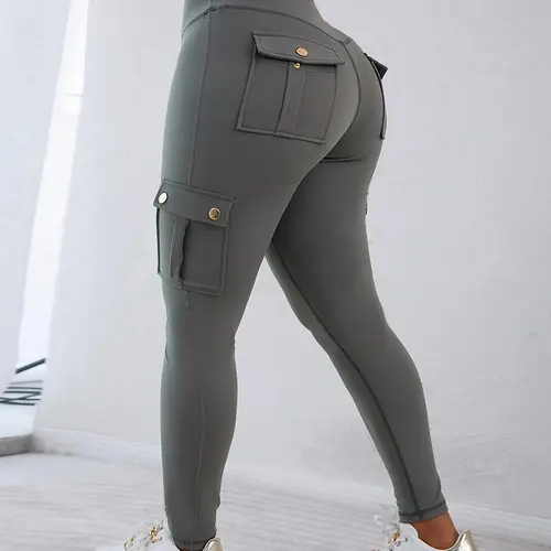 CHICME Women's  Butt Lifting Leggings with Flap Pockets High Waist Tummy Control Workout Cargo Leggings Yoga Pants