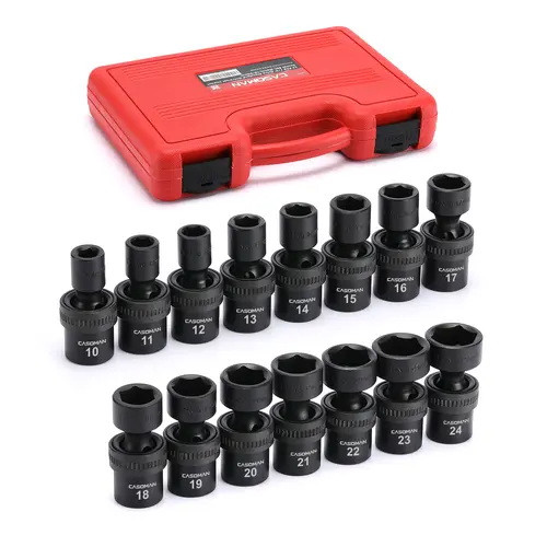 CASOMAN 15-Piece 1/2" Drive 6-Point Bite Grip Metric Swivel Socket Set, 10-24mm Flex Socket Design Chromium-Molybdenum Steel Impact Wrench, Heavy-Duty Mechanic Tools for Industrial Metal Work