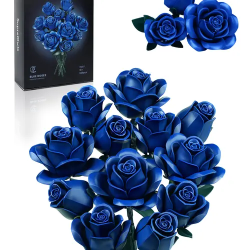 Supreowls Blue Rose Bouquet Building Set, Botanical Collection Blocks Kit for Adults and Women, Elegant Gothic Artificial Flowers for Home Decor, Ideal for Valentine’s Day & Halloween & Christmas Gift