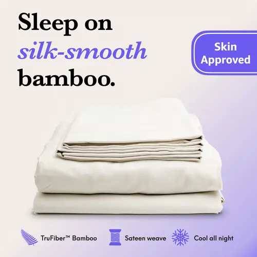 Cushion Lab | TruFiber Bamboo Sateen+ Sheet Set — Sleep on Silk-Smooth Bamboo — Cooling Bamboo Sheets for Better Skin & Sleep