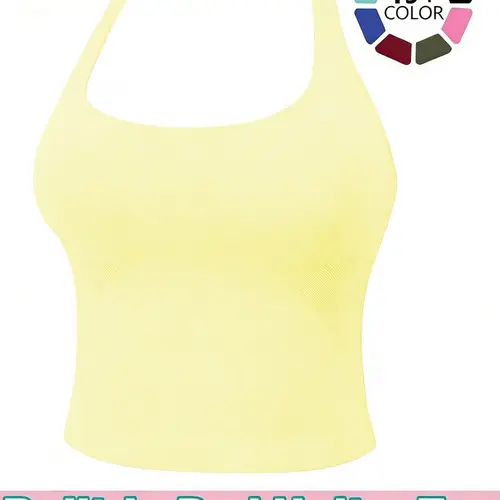 Women's Solid Removable Chest Pad Sports Tank Top, Casual Comfort and Durability Halter Neck Sports Top for Yoga Gym Workout, Ladies Sportswear for All Seasons, Backless Gym Clothes Sports Vest, Exercise Activewear