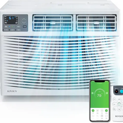 ROVSUN Smart Window Type Aircon (6000/8000/18000/24000BTU) - WiFi Aircon Cooler with App Temp Adjust, Remote Control, Timer Auto Shutoff, Easy Install Kit, 230V/60Hz White Energy-Saving Cooling Saves More for Rooms Up to 1500 Sq Ft