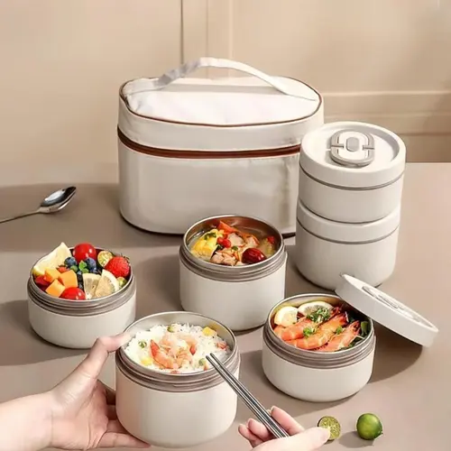 ONESHOW HOME 4-Layer Large Capacity Stainless Steel Bento Box Set - Airtight, Leakproof, Thermal Insulated Container with Lid, Chopsticks, Carry Bag - Portable Reusable Lunch Box for School, Work - Mid Year Sale Back to School Lunch Pack, Boxlunch Letters