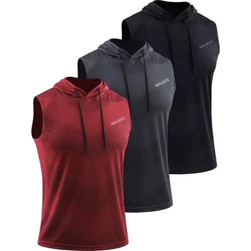Neleus Men's 3-Pack Sleeveless Hooded Tank Tops - Dry Fit Wicking Mesh Sweat Vest Tank, Breathable Lightweight Polyester Sports Clothing, Arms-Focused Gym Workout Clothes Products for Running
