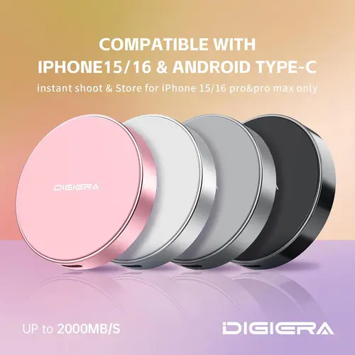 Digiera Official | Magnetic Portable SSD 512GB/1TB/2TB,Up to 2000MB/s | USB-C 3.2 Gen 2x2 | Ultra Compact | iPhone 15/16, Galaxy S24, Mac, PC Compatible | For Content Creators, Students,Photographer&Multitaskers | Black / White / Grey / Pink, Ipads, Gamin