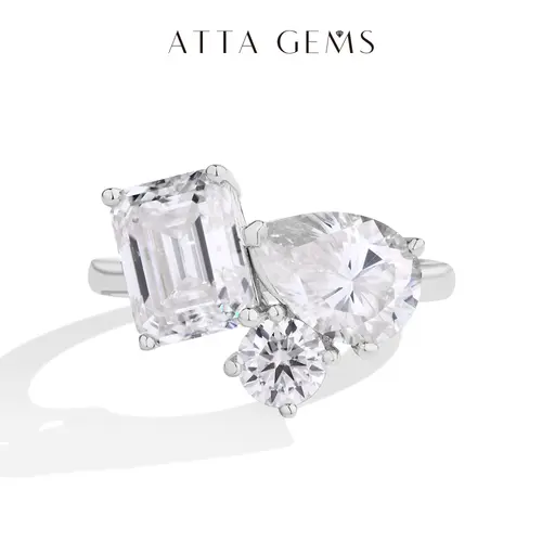 ATTAGEMS 5.5CT Lab-Created Artificial Moissanite Ring - Women's Classic Elegant Fashion Engagement & Moissanite Wedding Ring, Adults' Sparkling Fine Everyday Jewelry R246, Sparkling Rings