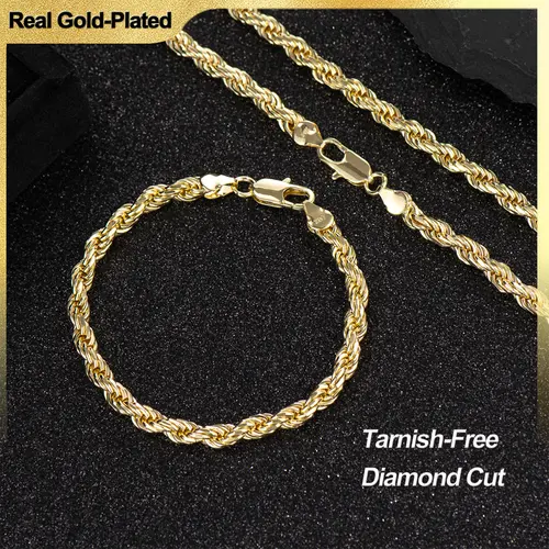 Holylegend 14K Real Gold-Plated Jewelry Set - Gold Statement Chain (Rope, Paperclip Rope, Cuban Concave, Figaro), 24" Length, 6mm/8mm/10mm Width, Diamond Cut, Gold Jewelry,Father's Day Gift, Accessory Set, Adults