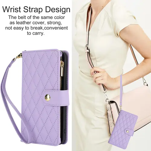 HISTORYOO For Samsung Galaxy S26 S25 Ultra S24 S23 Plus S22 S21 FE S20 Wallet Case Built-in Crossbody PU Leather Cash Slot Zipper Purse Credit Card Slot Holder Carrying Handbag Stand Phone Shell Adjustable Lanyard Detachable Strap Wrist for Women Ladies