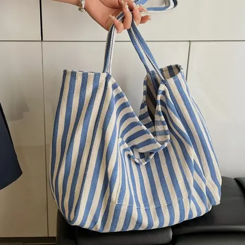 26 Spring Summer Women's Plain Striped Pattern Tote Handbag, Fashionable Large Capacity Shoulder Bag for Work & Daily Used, Trendy All-match Bag for Commuters and Students