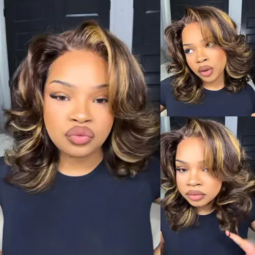 [Free Upgraded 7x6 Side Part] Menglle Hair Honey Blonde Wig 7X6 Glueless Wigs Human Hair Reay To Wear Bouncy Wave Side Part Wig 200% Density Natural Color/Brown Color/Honey Blonde#tiktokshopbacktoschool