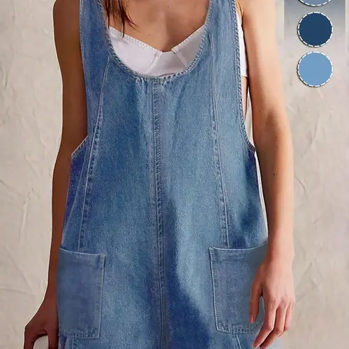 Women's Solid Color Denim Adjustable Short Straps Overalls, Lady Overalls, Casual Comfy Sleeveless Overalls  for Daily Wear, Ladies Clothes for Spring & Summer
