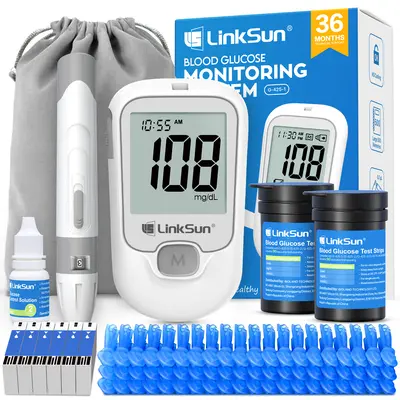 Linksun G-425-1 Blood Glucose Monitor Kit,100/50 Test Strips & 100/50 Lancets,1 Blood Sugar Monitor,1 Lancing Device,Diabetes Testing Kit,No Coding,500 Memory,Control Solution,Large Display,Glucometer for Home Use,summerwins,summeressentials