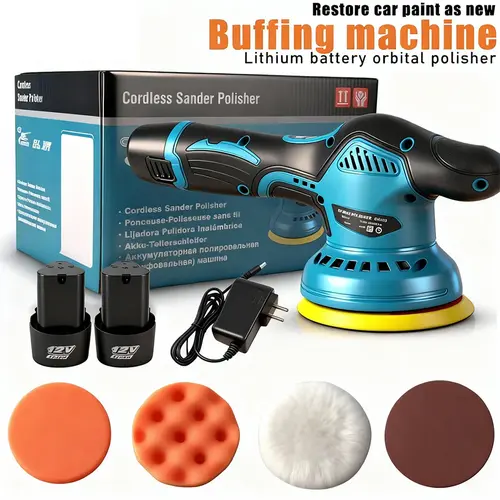 【DealsForYouDays】Cordless Car Buffer Polisher with 12V Lithium Rechargeable Battery*2, Cordless Polisher with 8 Variable Speeds, Cordless Buffer Polisher for Car Detailing, Polishing Tools, Polishing Accessories for Men