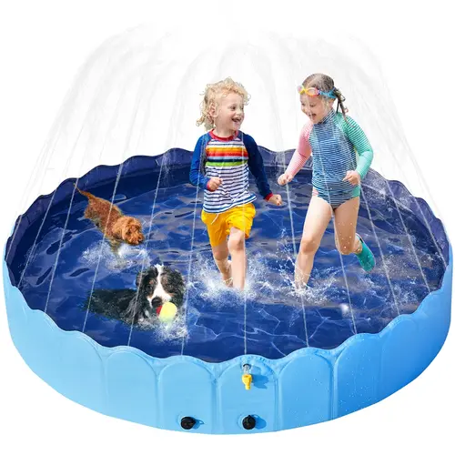 【Sprinkler Included】Yaheetech Foldable Dog Bath Pool Cooling Portable Bathing Tub for Indoor/Outdoor Use PVC Collapsible Wash Tub for Pet Dogs