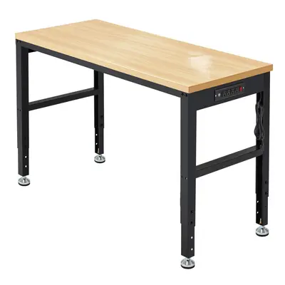 48" Heavy-Duty Adjustable Ergonomic Wood Workbench - 2000 Lbs Load Capacity, Smooth Surface, Tech-Integrated Utility Table with Power Outlets, Adjustable Height Desk for Garage Use, Reinforced Large Desk