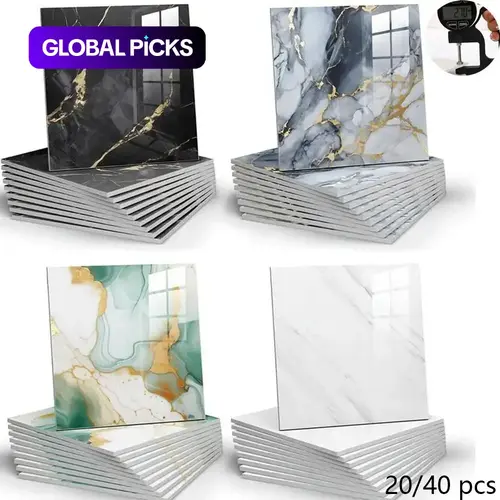 Self-Adhesive Faux Marble Wall Stickers, 20-Piece Tile Decal Set for Kitchen and Bathroom Home Décor, Marble Decorative Decal
