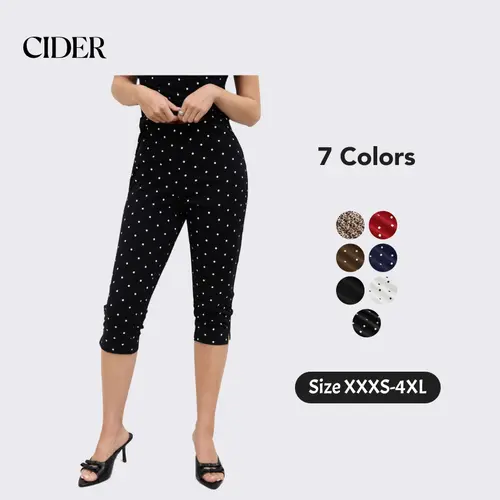 Cider Vintage Summer Polka Dot Capri Pants for Casual Daily, Elegant Cropped Leggings, Ladies Stretch Trousers, Retro Holiday Outfits, Basic Gauchos Pants Lady Bottoms SummerFinds