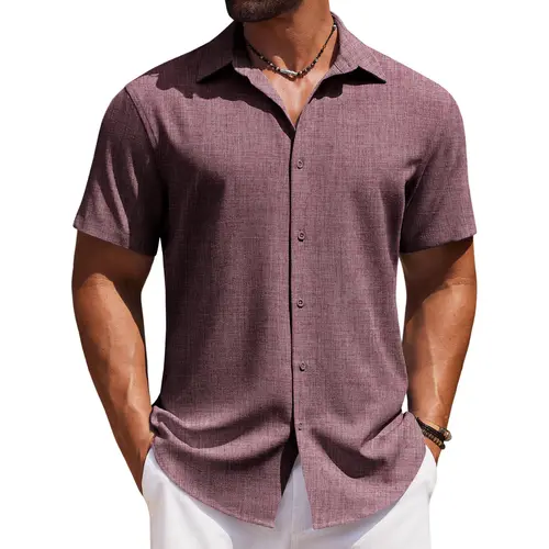 COOFANDY Mens Button Down Shirt Short Sleeve Casual Shirts Beach Summer Linen Shirts Wedding Vacation Shirt