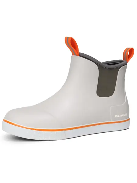 Furuian Men's Deck Boots Waterproof Neoprene Rubber Fishing Rain Boots Slip-Resistant Outsole Comfortable Ankle Booties for Gardening Boating Camping Sailing Summer Vibes
