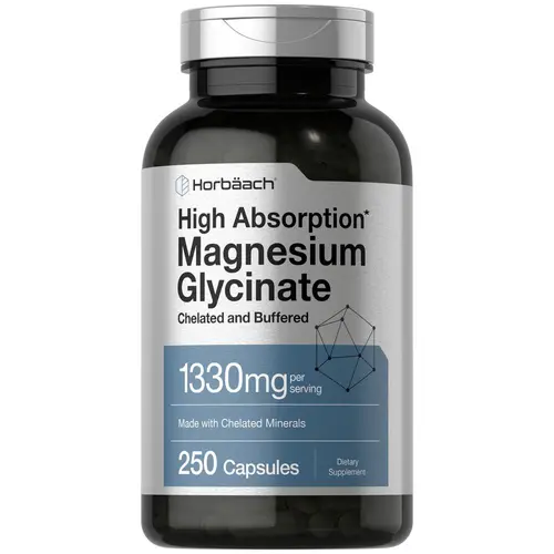Horbäach Buffered Magnesium Glycinate - 1330mg - 250 Capsules - With Chelated Minerals - Non-GMO, Gluten Free