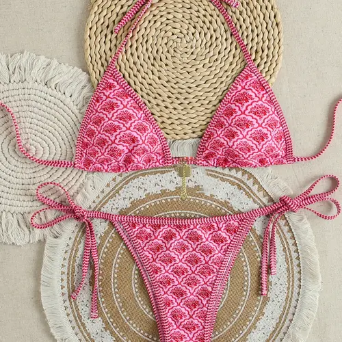 Two-Piece Set Women's All Over Floral Print Bikini Set, Flower Bikini Sets, Style Bikini Set, Casual Fashion Chic Swimsuit Set, Ladies Swimwear Bikini Beachwear for Beach Holiday Vacation