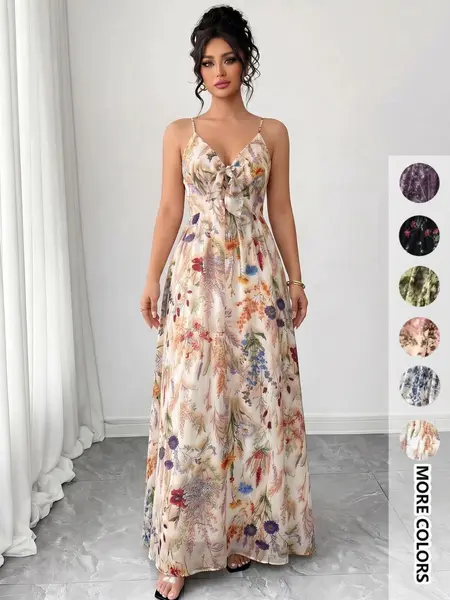 Women's Floral Print Spaghetti Cami Dress, Boho Fashion Casual A Line Dress for Beach Holiday Vacation, Ladies Dress for Summer Bohemian